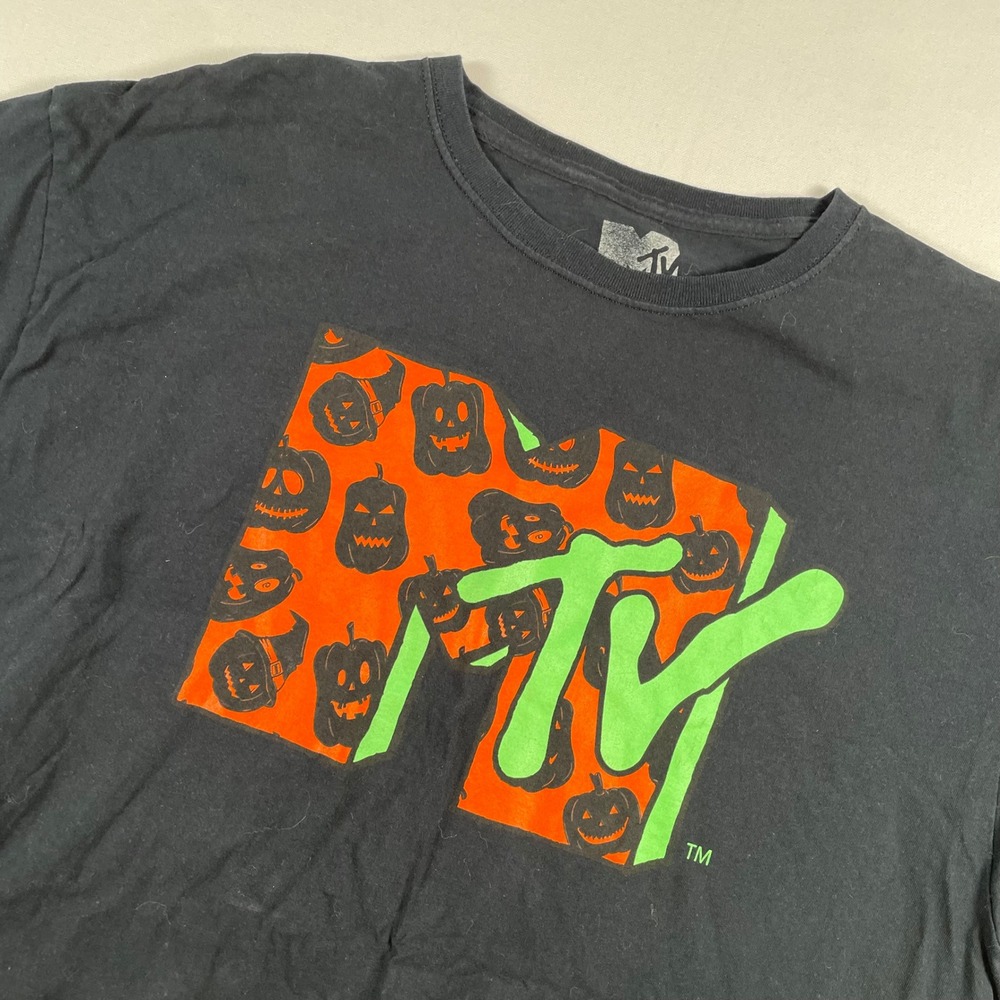 MTV Halloween Pumpkin Graphic T-Shirt Black Large 2022 Viacom Retro‎